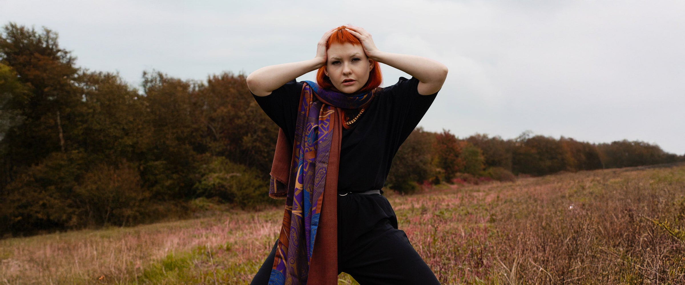 Stunning reversible cashmere stole in the English countryside