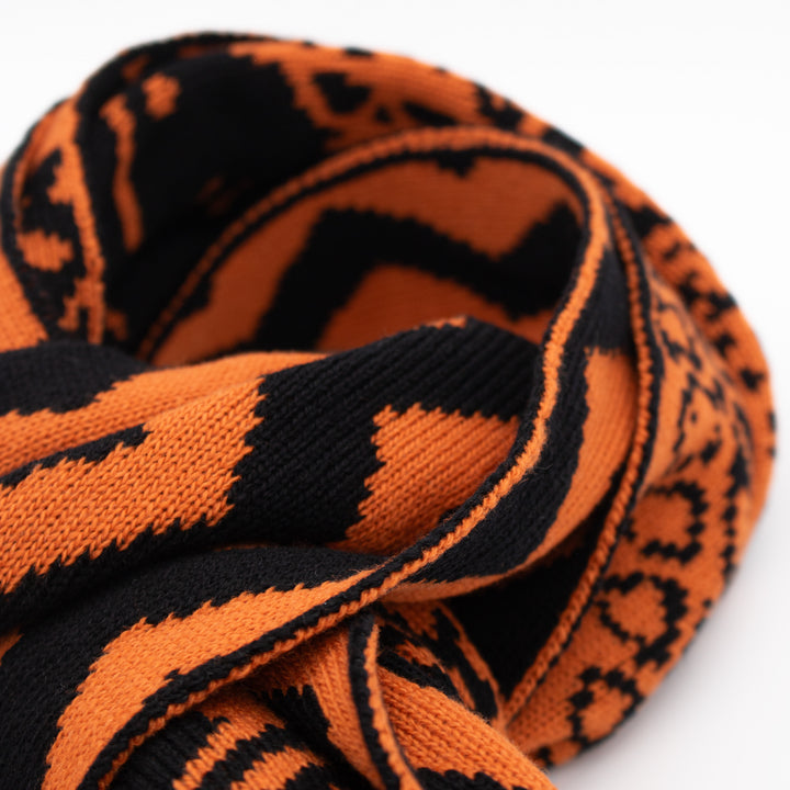 Knit, Michelangelos David,  Cashmere Scarf, Merino Wool, Burnt Orange and Black, Paisley, Jacquard, Sustainable Fashion, Made in London, UK, Furious Goose