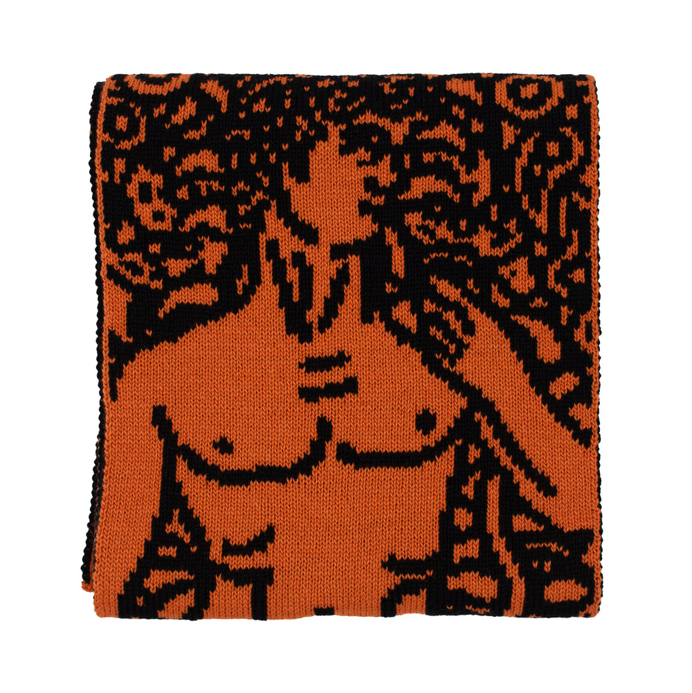 Knit, Michelangelos David,  Cashmere Scarf, Merino Wool, Burnt Orange and Black, Paisley, Jacquard, Sustainable Fashion, Made in London, UK, Furious Goose