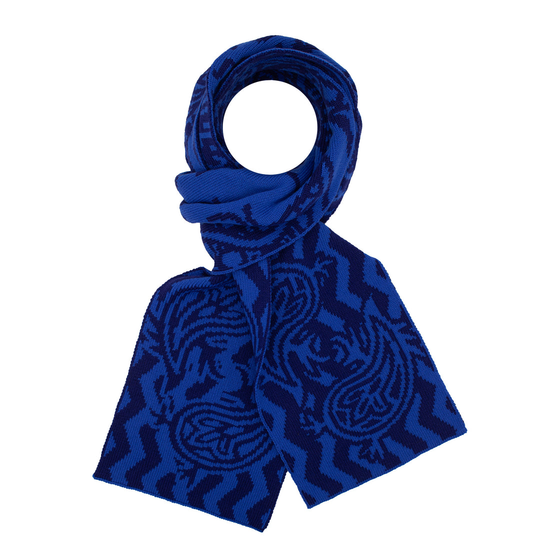 Knit, Michelangelos David,  Cashmere Scarf, Merino Wool, Blue, Paisley, Jacquard, Sustainable Fashion, Made in London, UK, Furious Goose