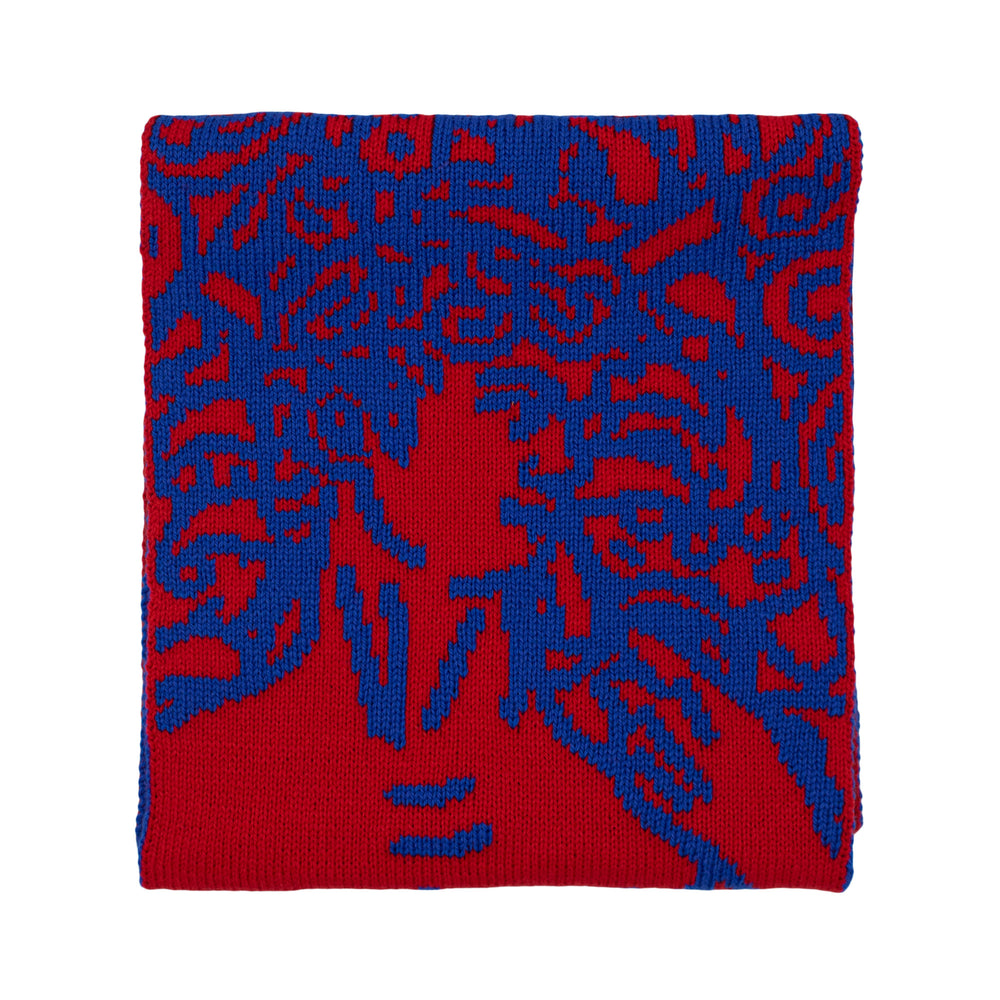 Knit, Michelangelos David,  Cashmere Scarf, Merino Wool, Red Blue, Paisley, Jacquard, Sustainable Fashion, Made in London, UK, Furious Goose