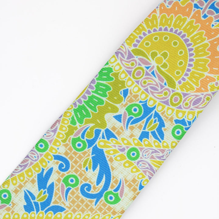 Yellow, orange, purple silk tie featuring Discobolus (Discus Thrower) of Myron and Michelangelo's David, Luxury Printed NeckTie, Made in UK, Furious Goose
