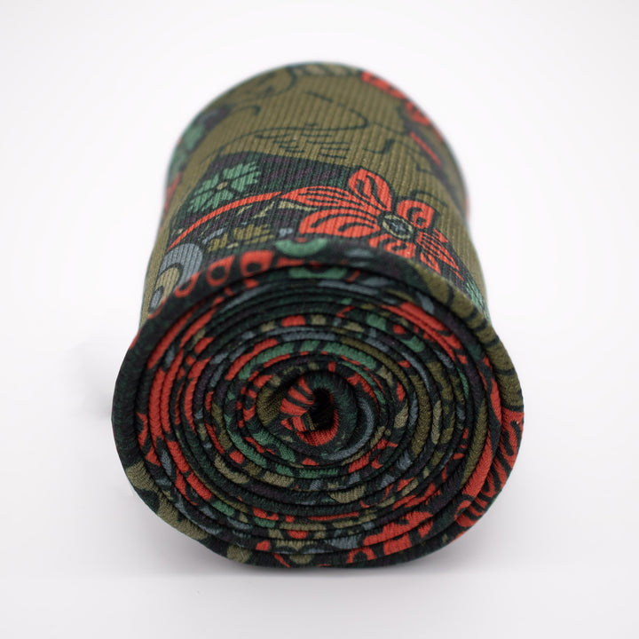 Silk Necktie, Luxury ties, Printed tie, Menswear, Discobolos, Michelangelo, David, Coral, Green, Made in UK, Furious Goose