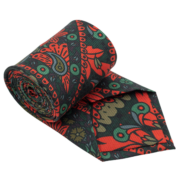 Silk Necktie, Luxury ties, Printed tie, Menswear, Discobolos, Michelangelo, David, Coral, Green, Made in UK, Furious Goose