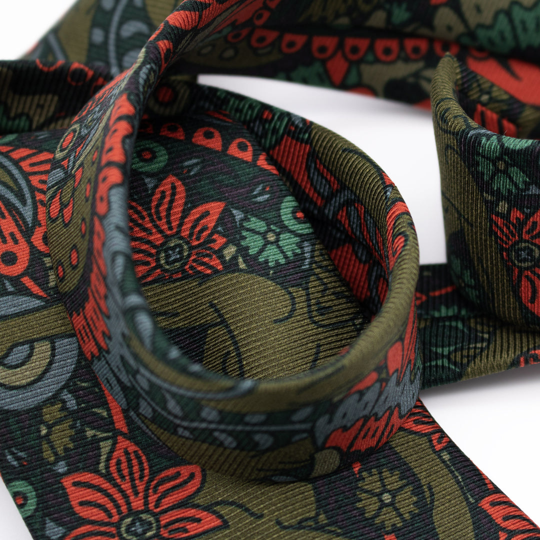 Silk Necktie, Luxury ties, Printed tie, Menswear, Discobolos, Michelangelo, David, Coral, Green, Made in UK, Furious Goose