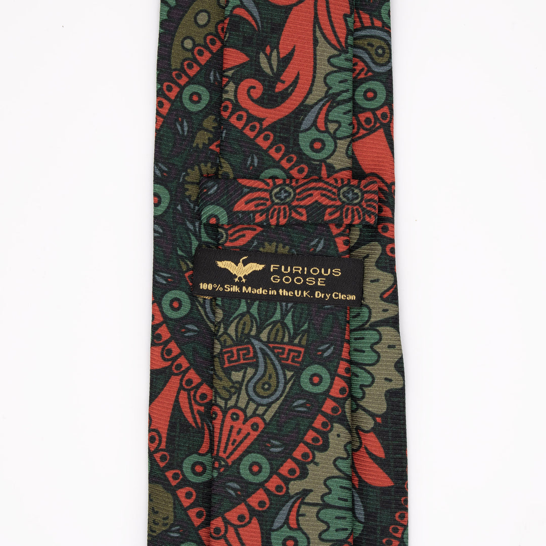Silk Necktie, Luxury ties, Printed tie, Menswear, Discobolos, Michelangelo, David, Coral, Green, Made in UK, Furious Goose