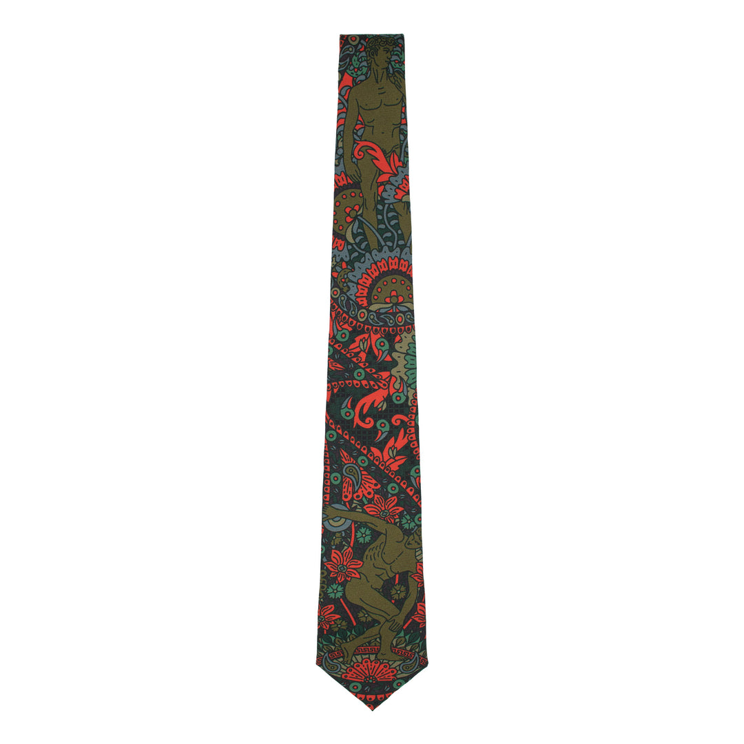 Silk Necktie, Luxury ties, Printed tie, Menswear, Discobolos, Michelangelo, David, Coral, Green, Made in UK, Furious Goose