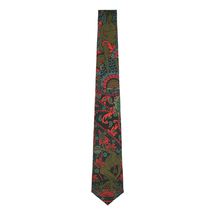 Silk Necktie, Luxury ties, Printed tie, Menswear, Discobolos, Michelangelo, David, Coral, Green, Made in UK, Furious Goose