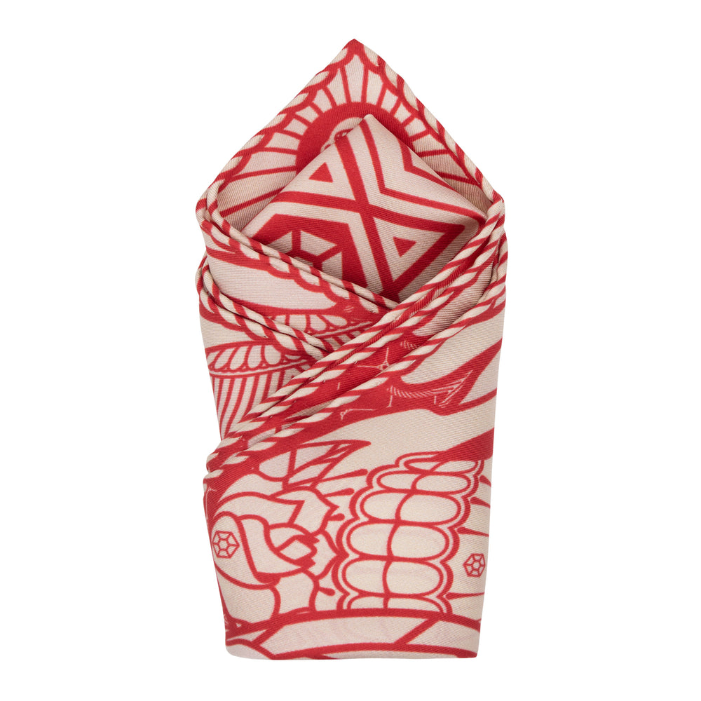 Sugar Skull Pocket Square, Day of the Dead, Red and white, silk twill, Made in UK, London, Furious Goose