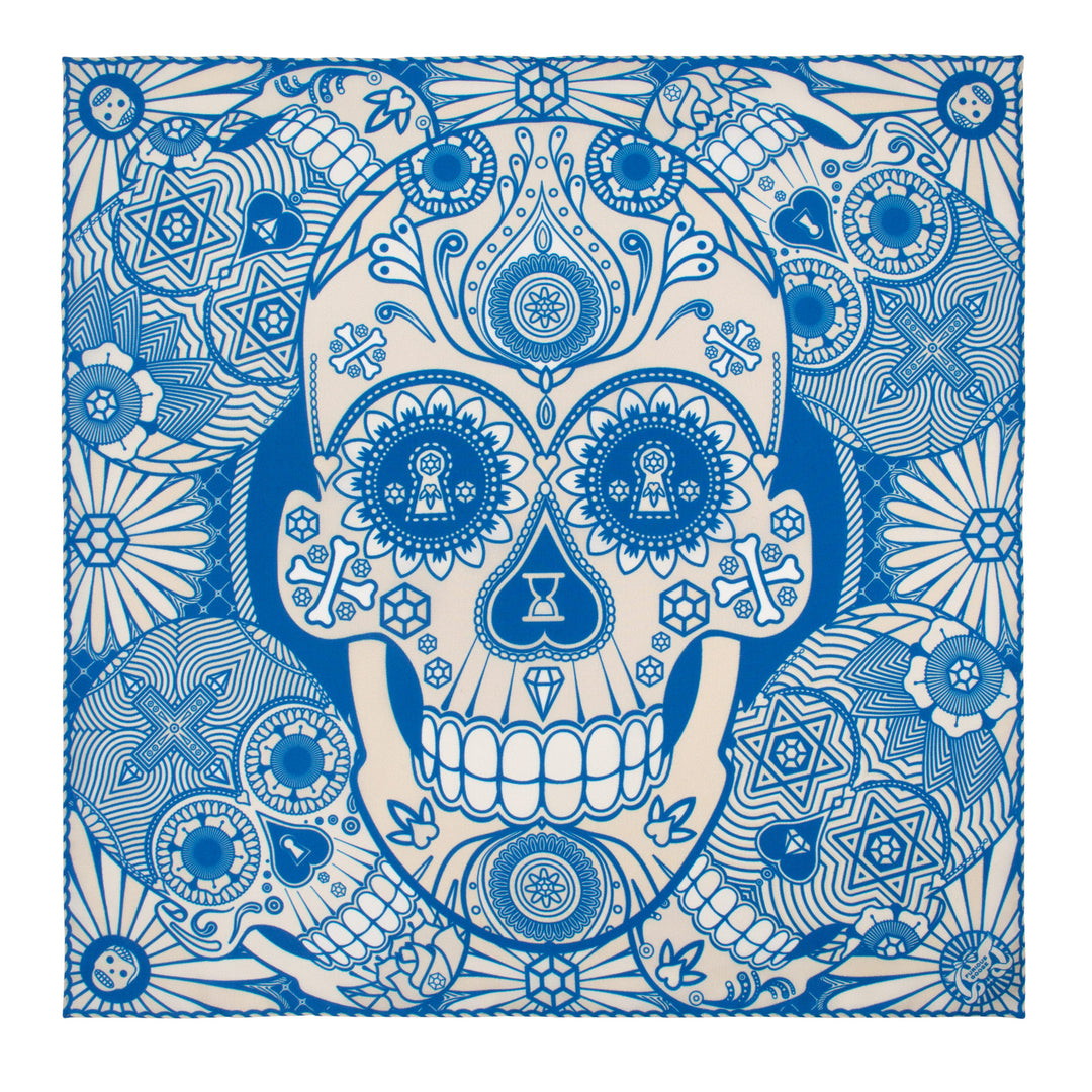 Sugar Skull Día de los Muertos, Day of the Dead Pocket Square, Skulls, Bold Accessories, London, Furious Goose, Silk Handkerchief