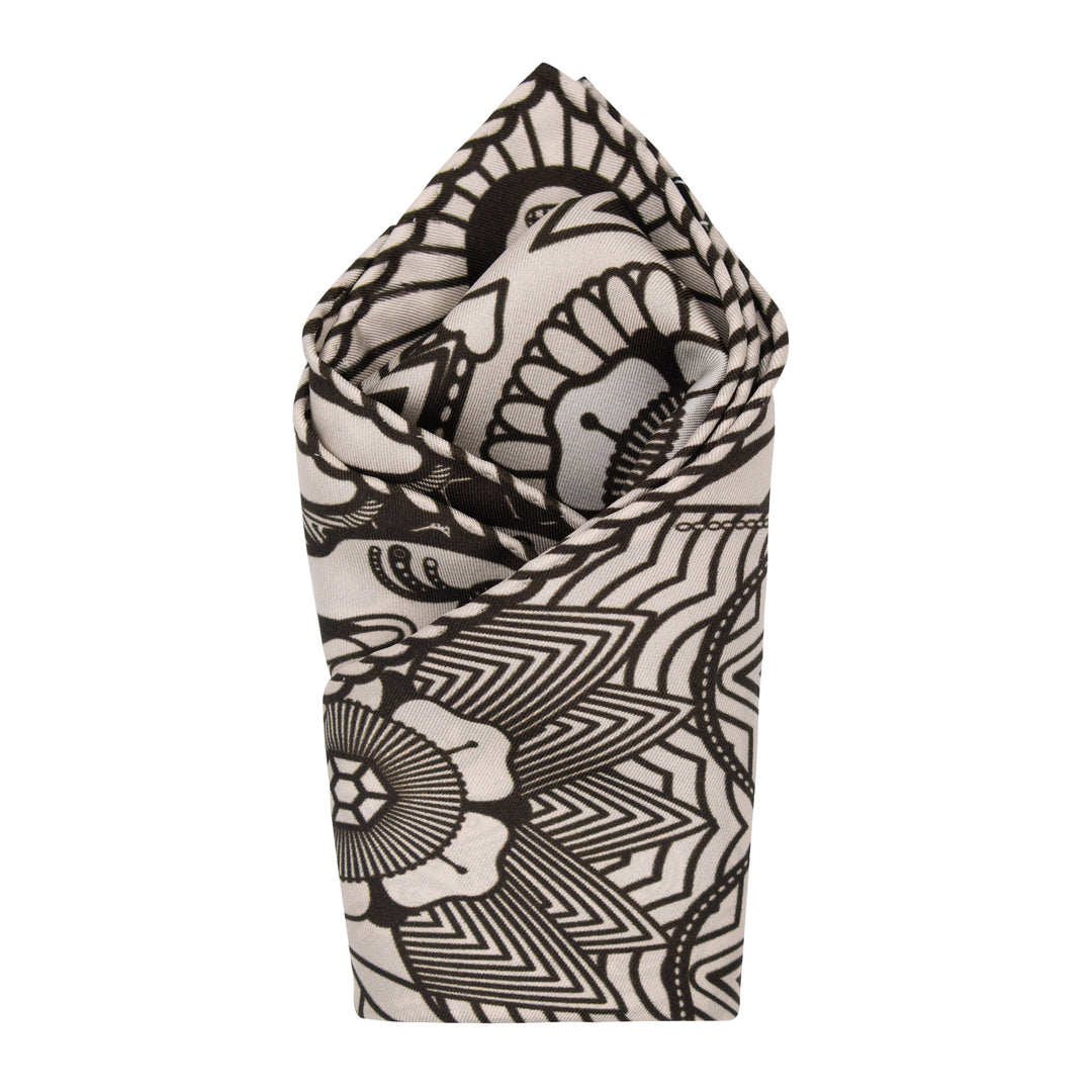 Black and White, Sugar Skull Día de los Muertos, Day of the Dead Pocket Square, Skulls, Bold Accessories, London, Furious Goose, Silk Handkerchief