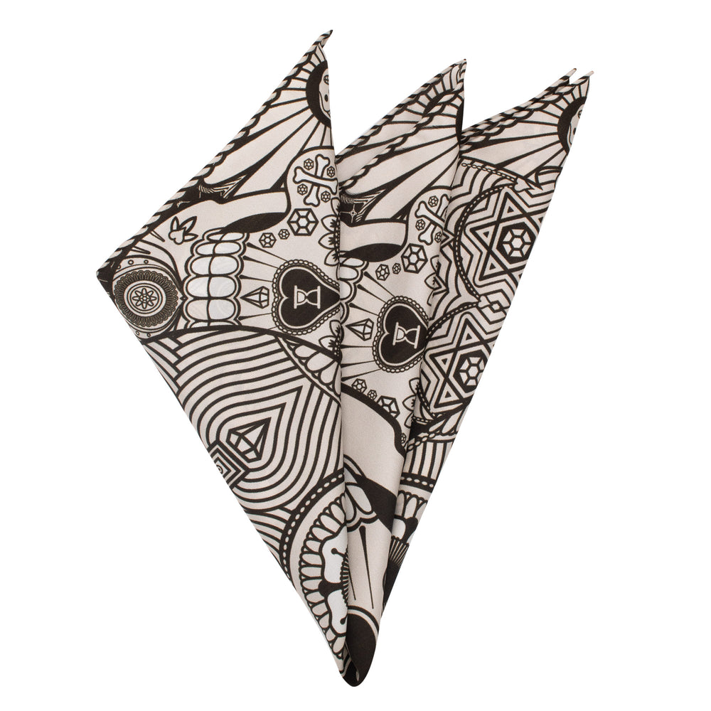 Black and White, Sugar Skull Día de los Muertos, Day of the Dead Pocket Square, Skulls, Bold Accessories, London, Furious Goose, Silk Handkerchief