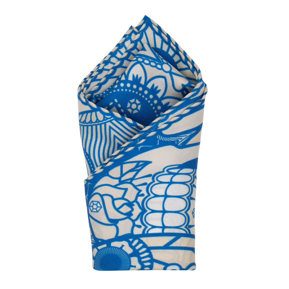Sugar Skull Día de los Muertos, Day of the Dead Pocket Square, Skulls, Bold Accessories, London, Furious Goose, Silk Handkerchief