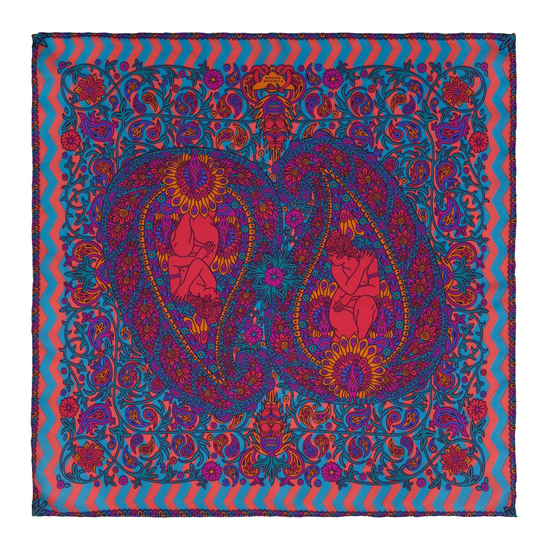 Bold paisley print pocket square, Silk Twill, London, Furious Goose, UK. Venus of Willendorf