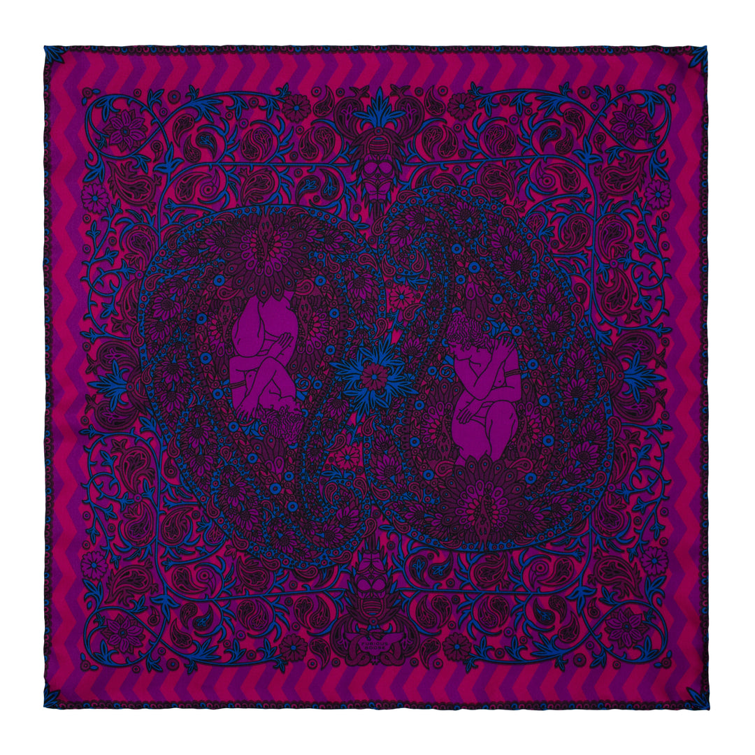 Purple Pocket Square, Silk, London, Made in UK, Furious Goose, Venus, Paisley Pattern