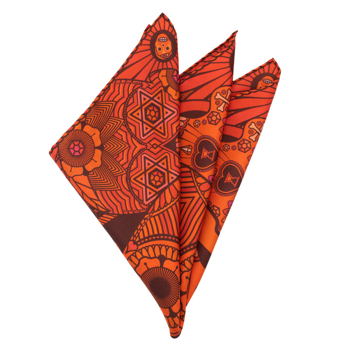 Sugar skull pocket square, silk twill, hand-rolled hems, made in England, London, UK, Furious Goose