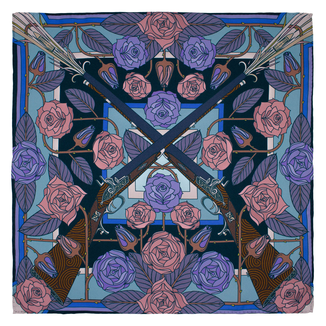 Silk pocket square, Guns Roses, Pink Purple, Made in UK, London Pocket Squares