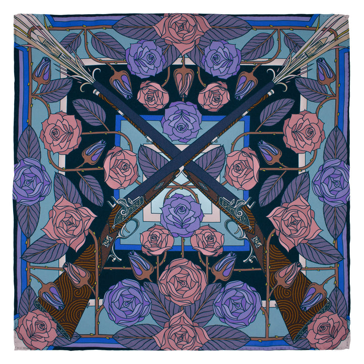Silk pocket square, Guns Roses, Pink Purple, Made in UK, London Pocket Squares
