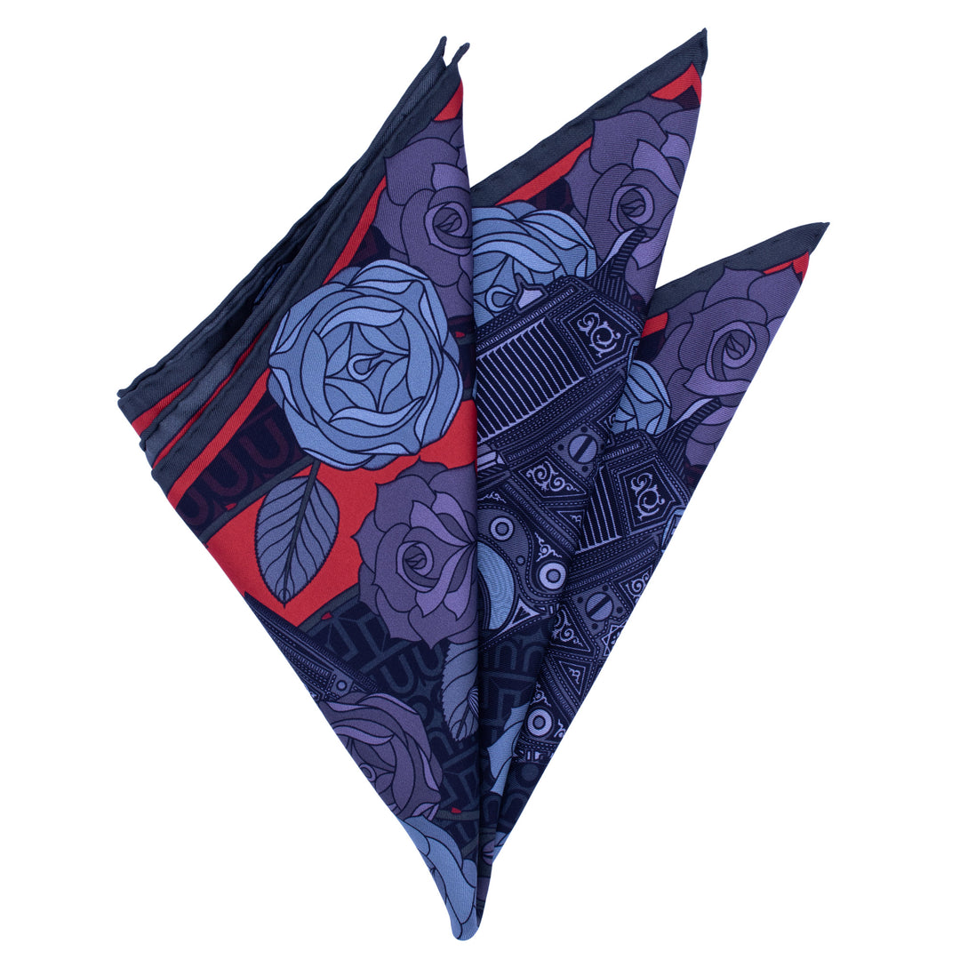 Folded silk pocket square Guns and Roses | Made in England | Furious Goose