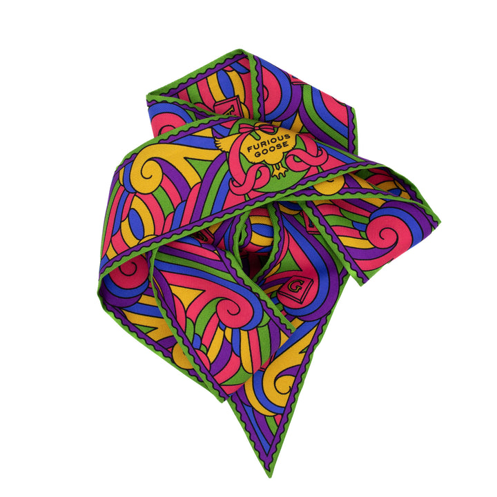 Rainbow silk Twilly, London Thames Print, Made in England, Furious Goose