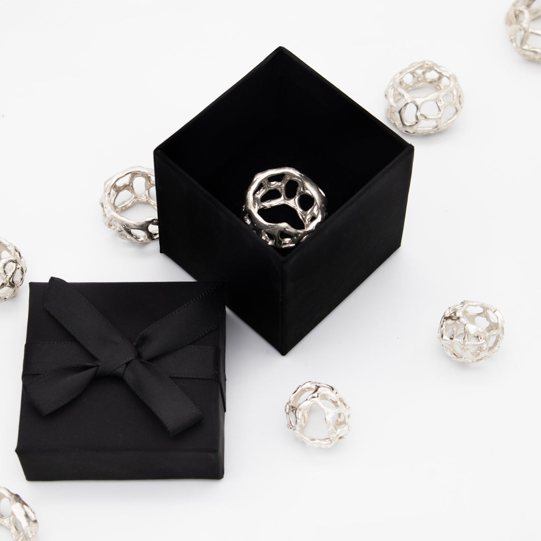 Solid silver scarf rings made in the UK – handmade bespoke jewellery London – Furious Goose