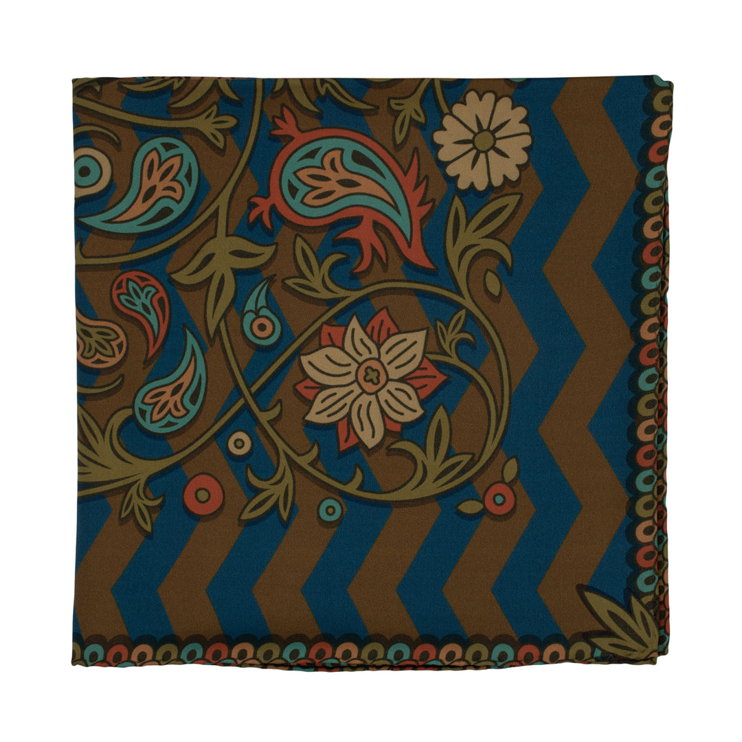 Silk Scarf, Paisley Print, Bold Accessories, Venus, Teal, Blue, Gold, Burnt Orange, Silk Scarves, Foulard, London, Furious Goose
