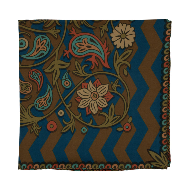 Silk Scarf, Paisley Print, Bold Accessories, Venus, Teal, Blue, Gold, Burnt Orange, Silk Scarves, Foulard, London, Furious Goose