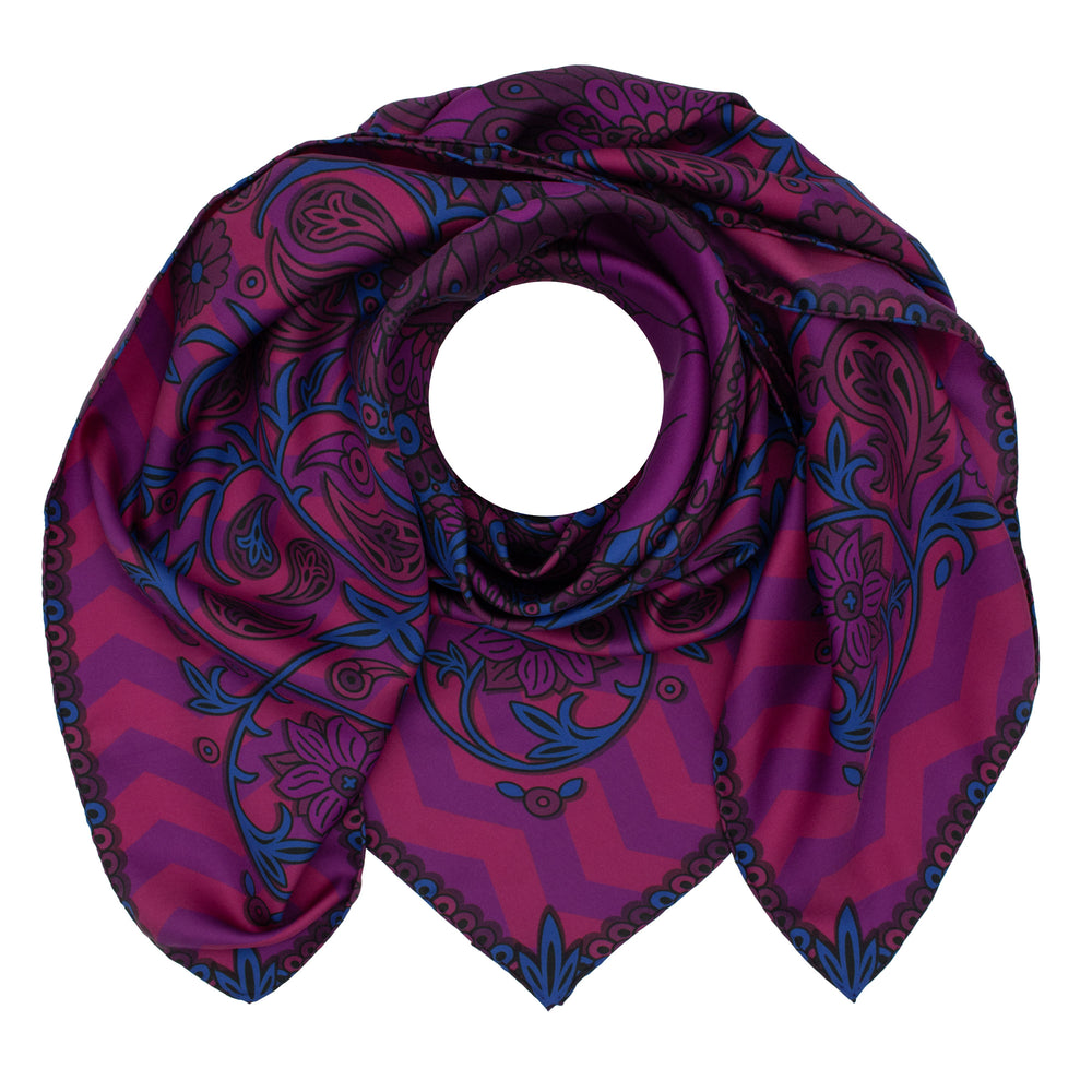 Silk Scarf, Luxury Foulard, Paisley Print, Purple, Venus, London, Furious Goose