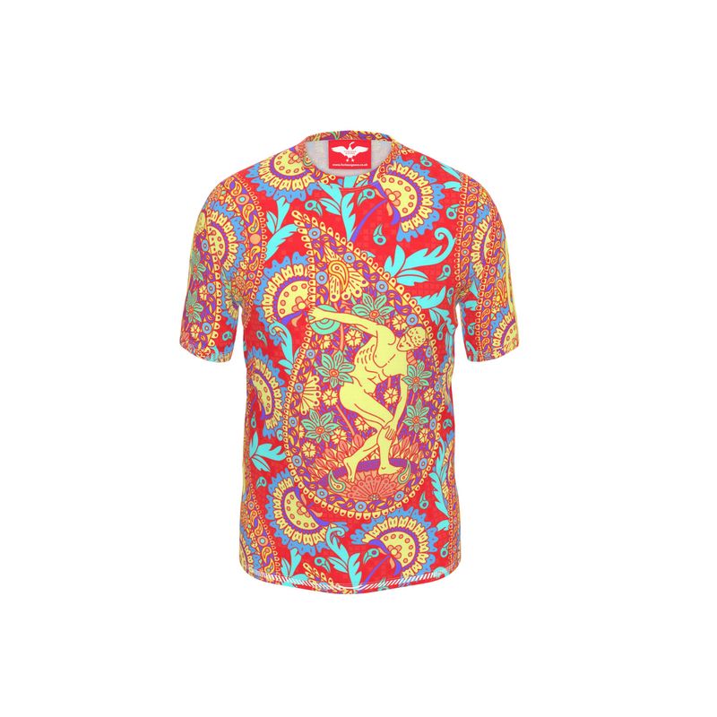 Psychedelic Red and Yellow Paisley T-Shirt, Sustainable tshirt, bold print, tencel eco fashion, psychedeluxe 