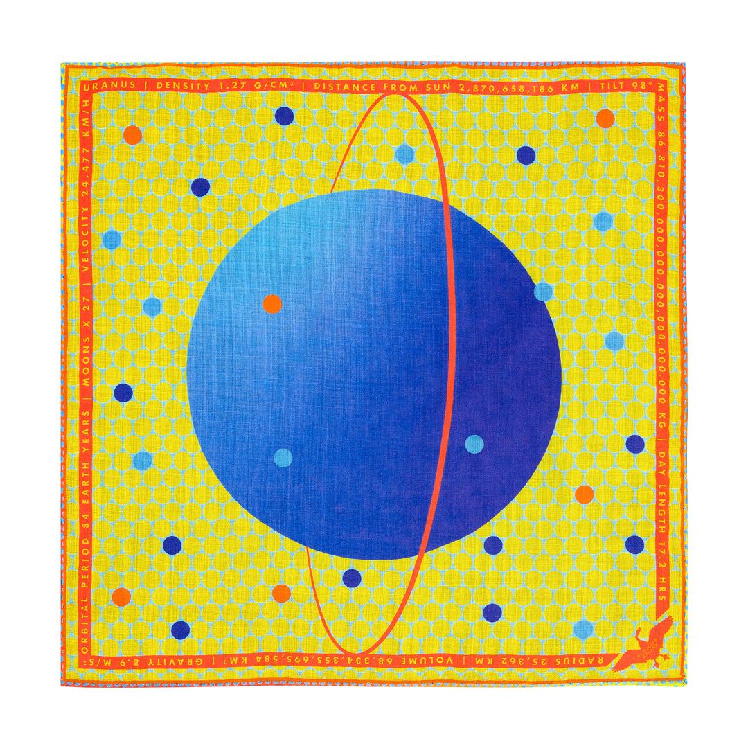 Uranus Pocket Square, Aquarius Gifts, Polka Dot, Yellow, Blue, Science Gift, Luxury Gift, Made in UK, Silk Pocket Square, Luxury Accessory London