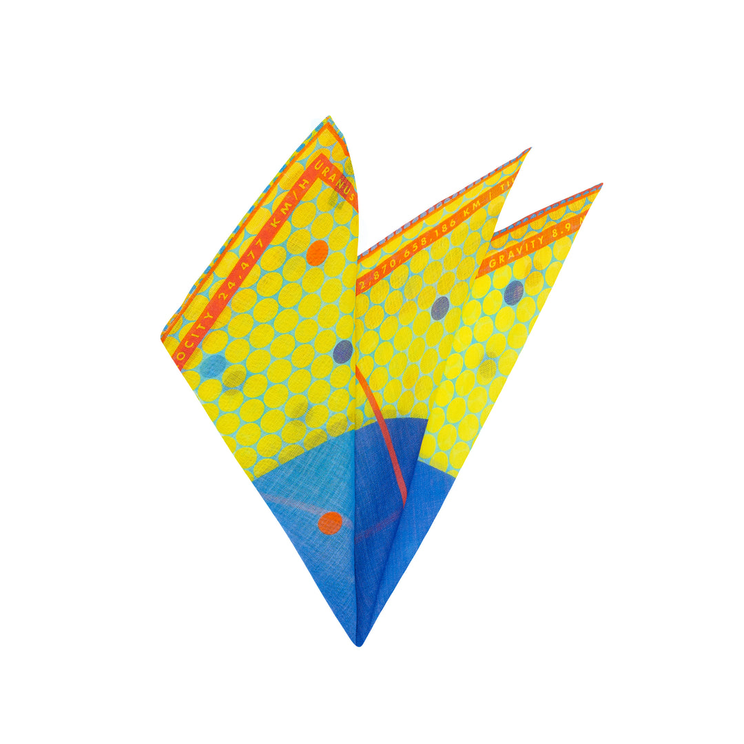 Uranus Pocket Square, Aquarius Gifts, Polka Dot, Yellow, Blue, Science Gift, Luxury Gift, Made in UK, Silk Pocket Square, Luxury Accessory London