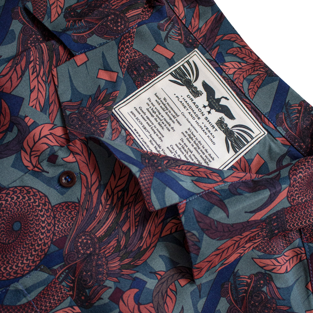 Dragon Shirt, Hawaiian Shirt, Casual Shirt, Quetzalcoatl, Bold Print, Sustainable Fashion, Ecovero, Vegan Fashion