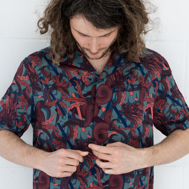 Dragon Shirt, Hawaiian Shirt, Casual Shirt, Quetzalcoatl, Bold Print, Sustainable Fashion, Ecovero, Vegan Fashion