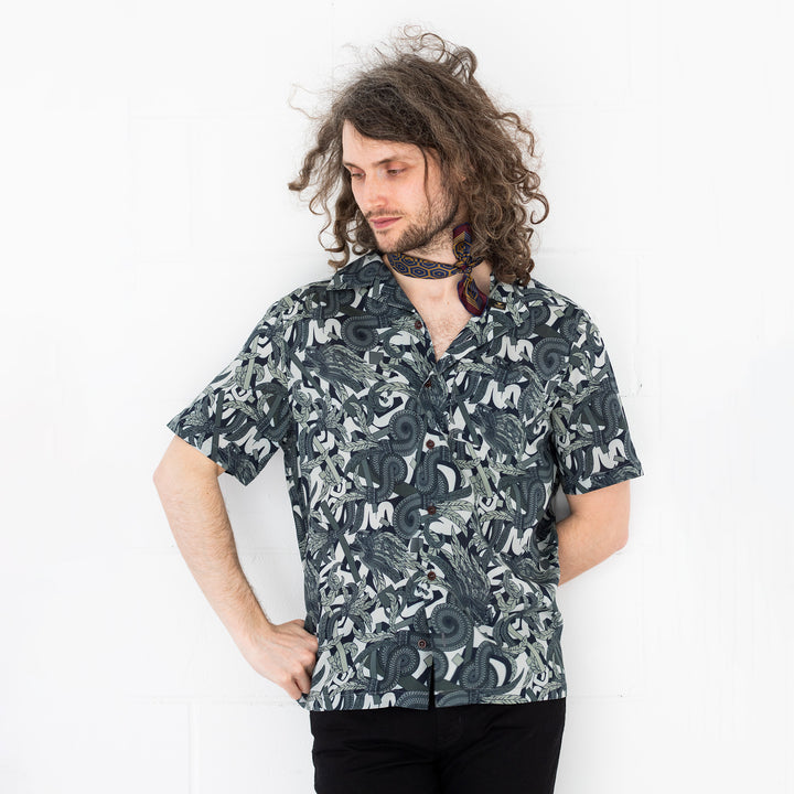 Vegan Shirt, Hawaiian Shirt, Dragons, Neckerchief, Ethical Sustainable Fashion