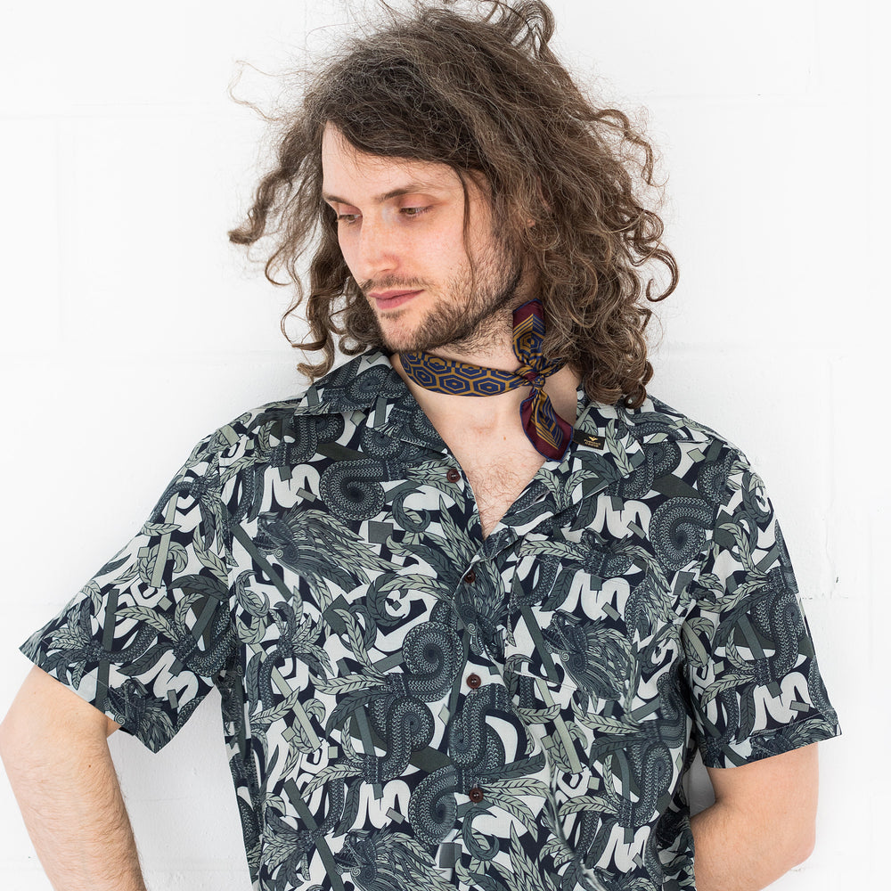 Vegan Shirt, Hawaiian Shirt, Dragons, Neckerchief, Ethical Sustainable Fashion