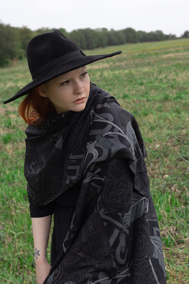 Cashmere stole, Silk Wool Scarf, Guns and Roses, Made in UK, Luxury Accessory, London