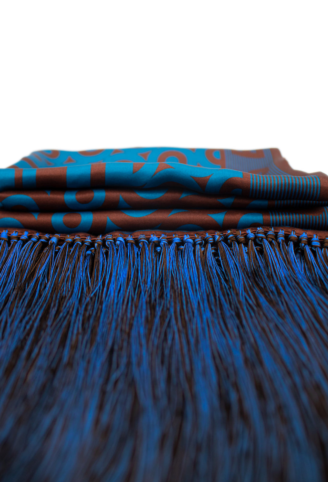 Blue and Brown Cashmere Scarf, Satin Stole, Giant Opera Scarf, Fringed, Luxury Accessory Oscar Wilde, Made in UK