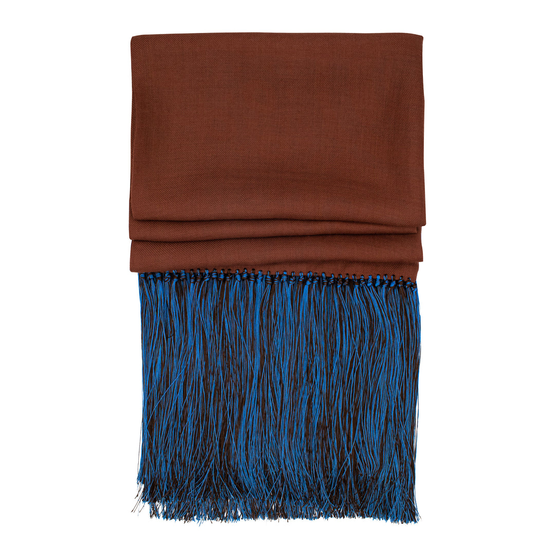 Blue and Brown Cashmere Scarf, Satin Stole, Giant Opera Scarf, Fringed, Luxury Accessory Oscar Wilde, Made in UK
