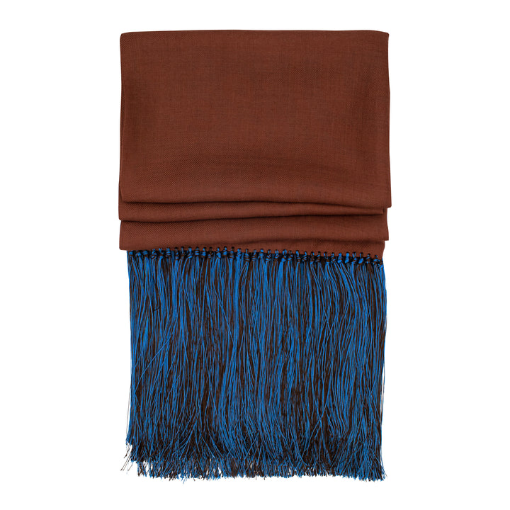 Blue and Brown Cashmere Scarf, Satin Stole, Giant Opera Scarf, Fringed, Luxury Accessory Oscar Wilde, Made in UK