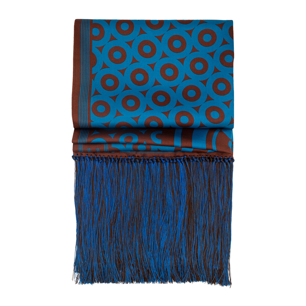 Blue and Brown Cashmere Scarf, Satin Stole, Giant Opera Scarf, Fringed, Luxury Accessory Oscar Wilde, Made in UK