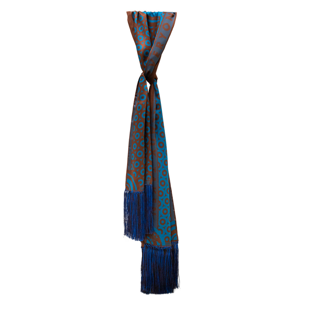 Blue and Brown Cashmere Scarf, Satin Stole, Giant Opera Scarf, Fringed, Luxury Accessory Oscar Wilde, Made in UK