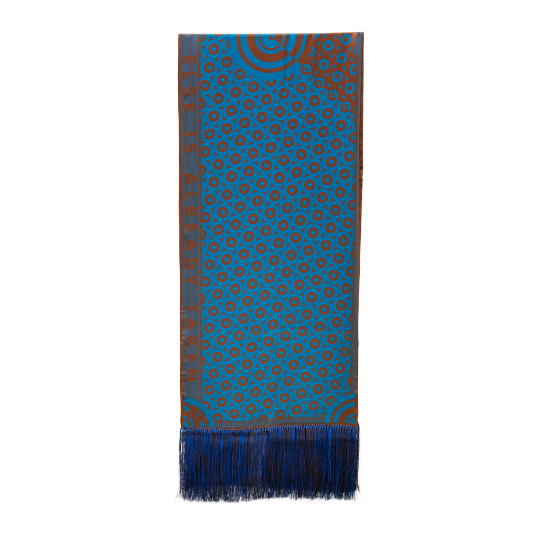 Blue and Brown Cashmere Scarf, Satin Stole, Giant Opera Scarf, Fringed, Luxury Accessory Oscar Wilde, Made in UK