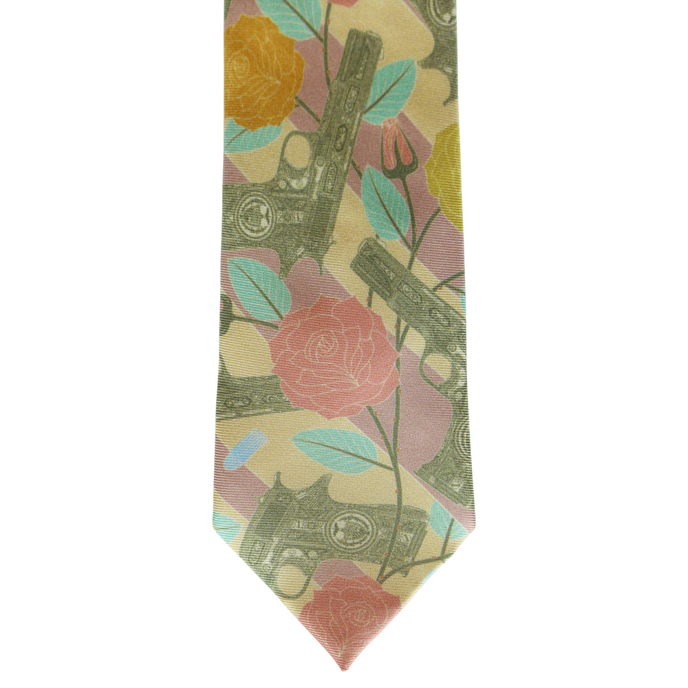 Designer Silk Tie, Pastel Colour Luxury Mens Ties, UK, Sinatra's Pistol, Miami, Guns and Roses, 100% Silk Accessories