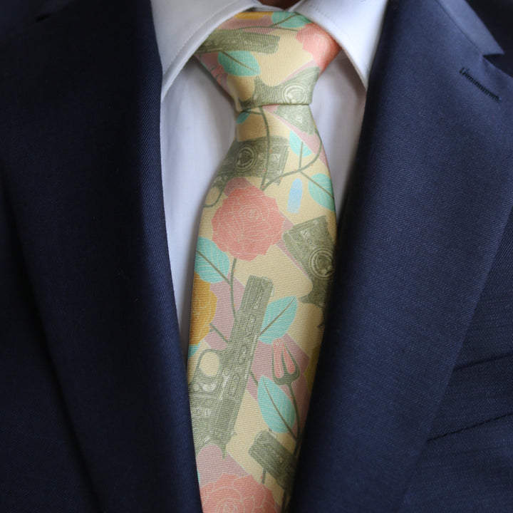 Designer Silk Tie, Pastel Colour Luxury Mens Ties, UK, Sinatra's Pistol, Miami, Guns and Roses, 100% Silk Accessories