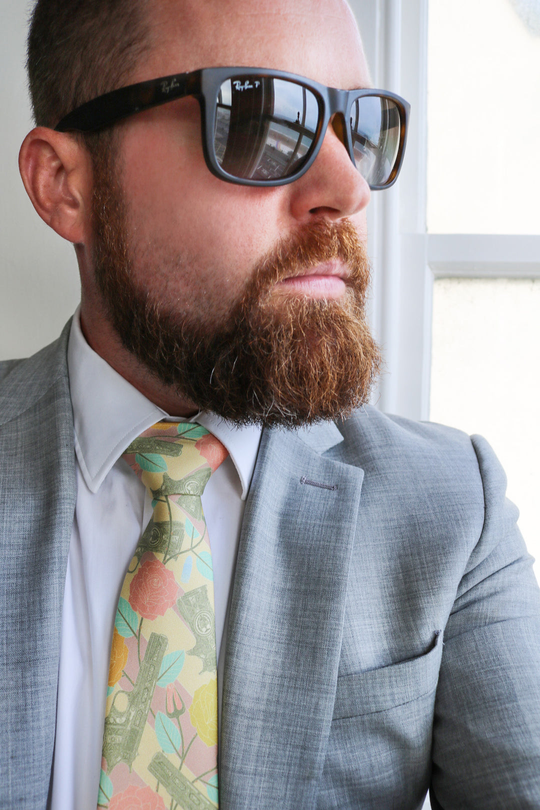 Designer Silk Tie, Pastel Colour Luxury Mens Ties, UK, Sinatra's Pistol, Miami, Guns and Roses, 100% Silk Accessories