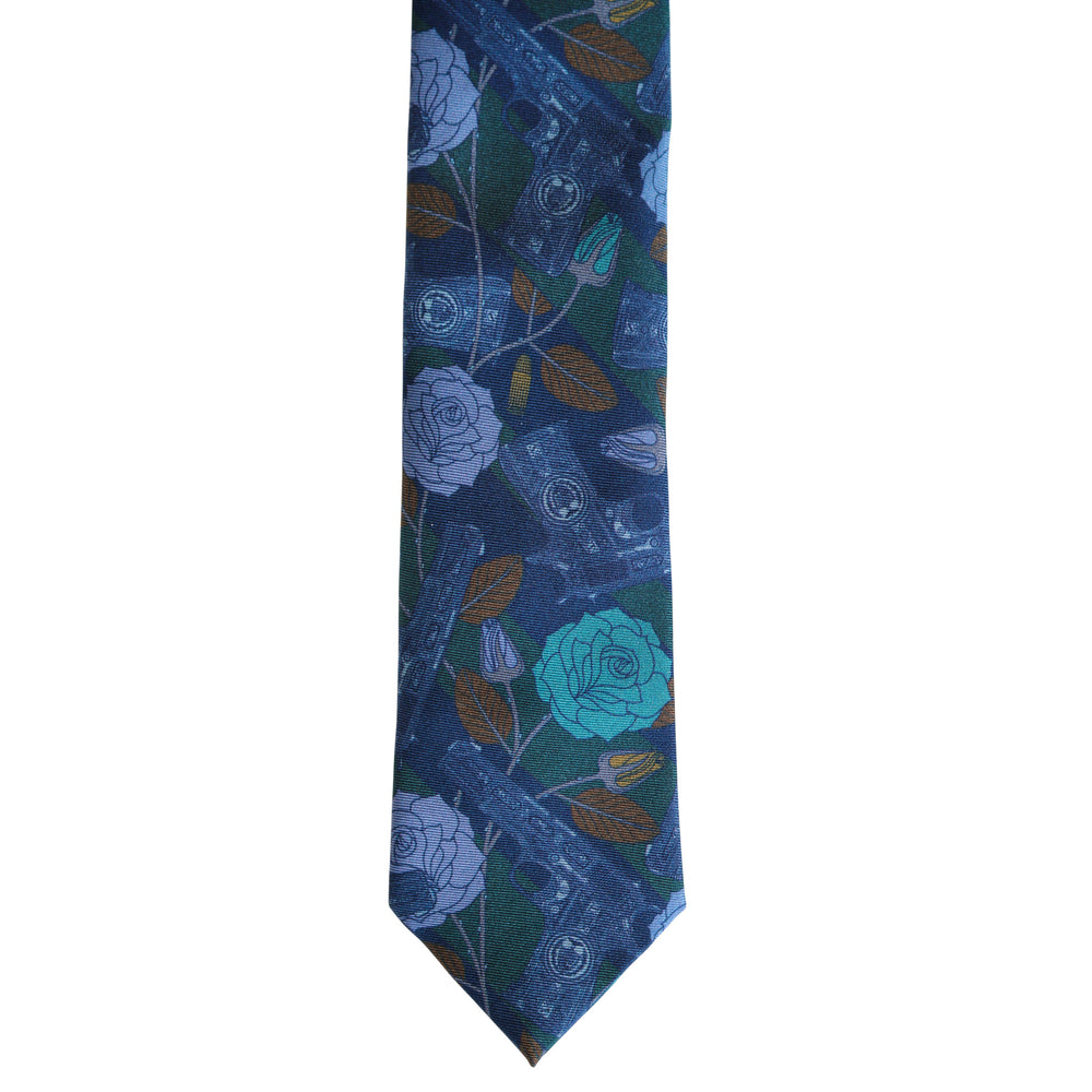 Designer Silk Tie, Navy, Gold, Racing Green Colour Luxury Mens Ties, UK, Sinatra's Pistol, Houston, Guns and Roses, 100% Silk Accessories