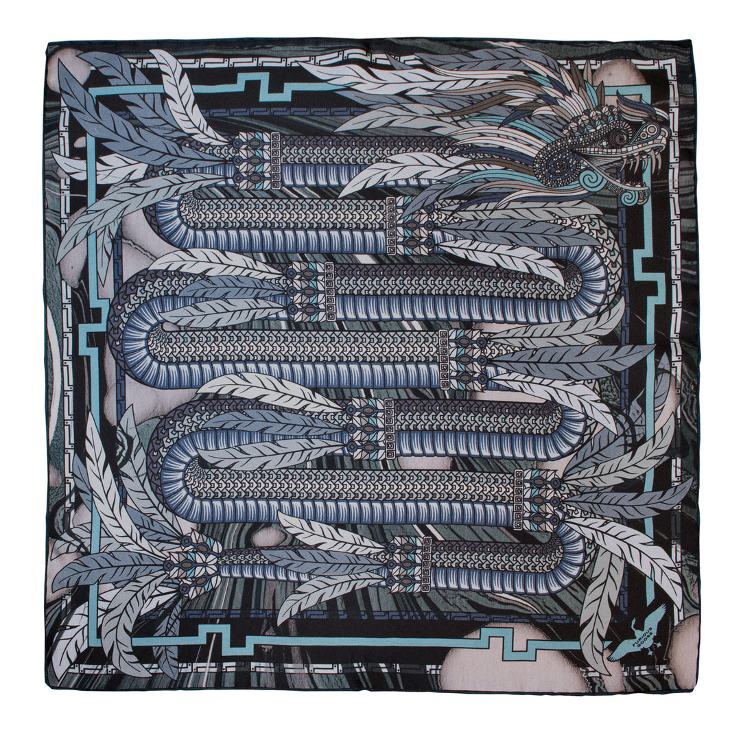 Monochrome Silk Scarf, Dragons, Quetzalcoatl, Grey Scarves, Foulard, Made in UK