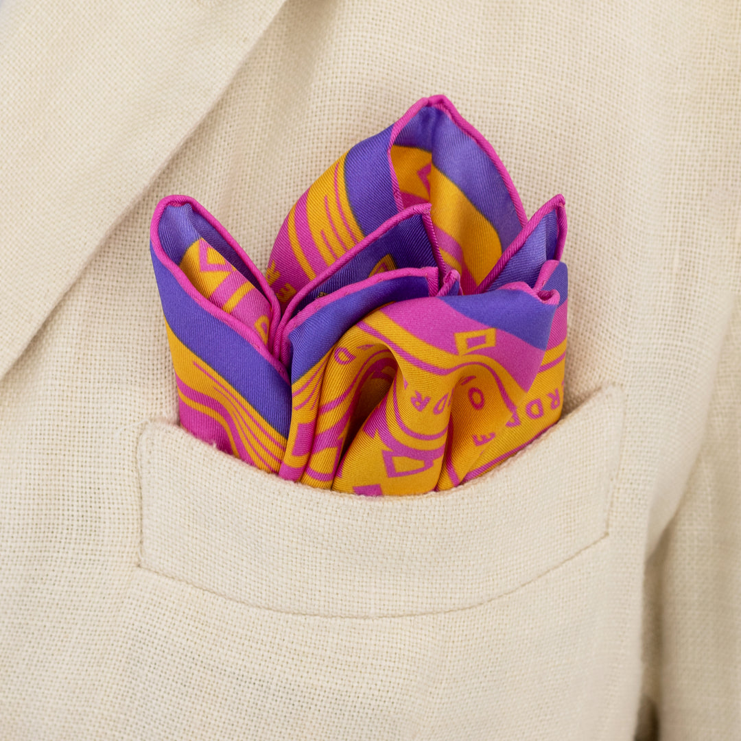 Peach Melba Pocket Square, Pink, Orange, Purple, Oscar Wilde Quotes, Luxury Pocket Squares, London, UK