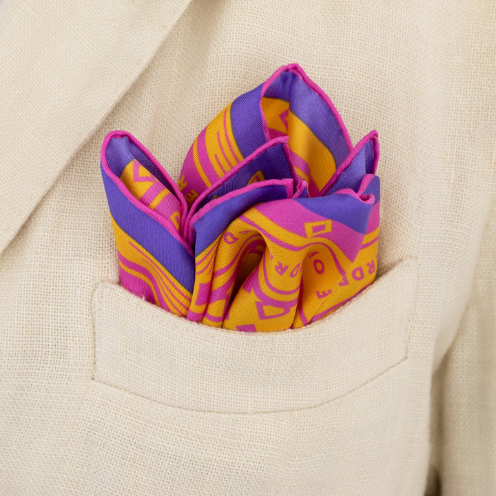 Peach Melba Pocket Square, Pink, Orange, Purple, Oscar Wilde Quotes, Luxury Pocket Squares, London, UK