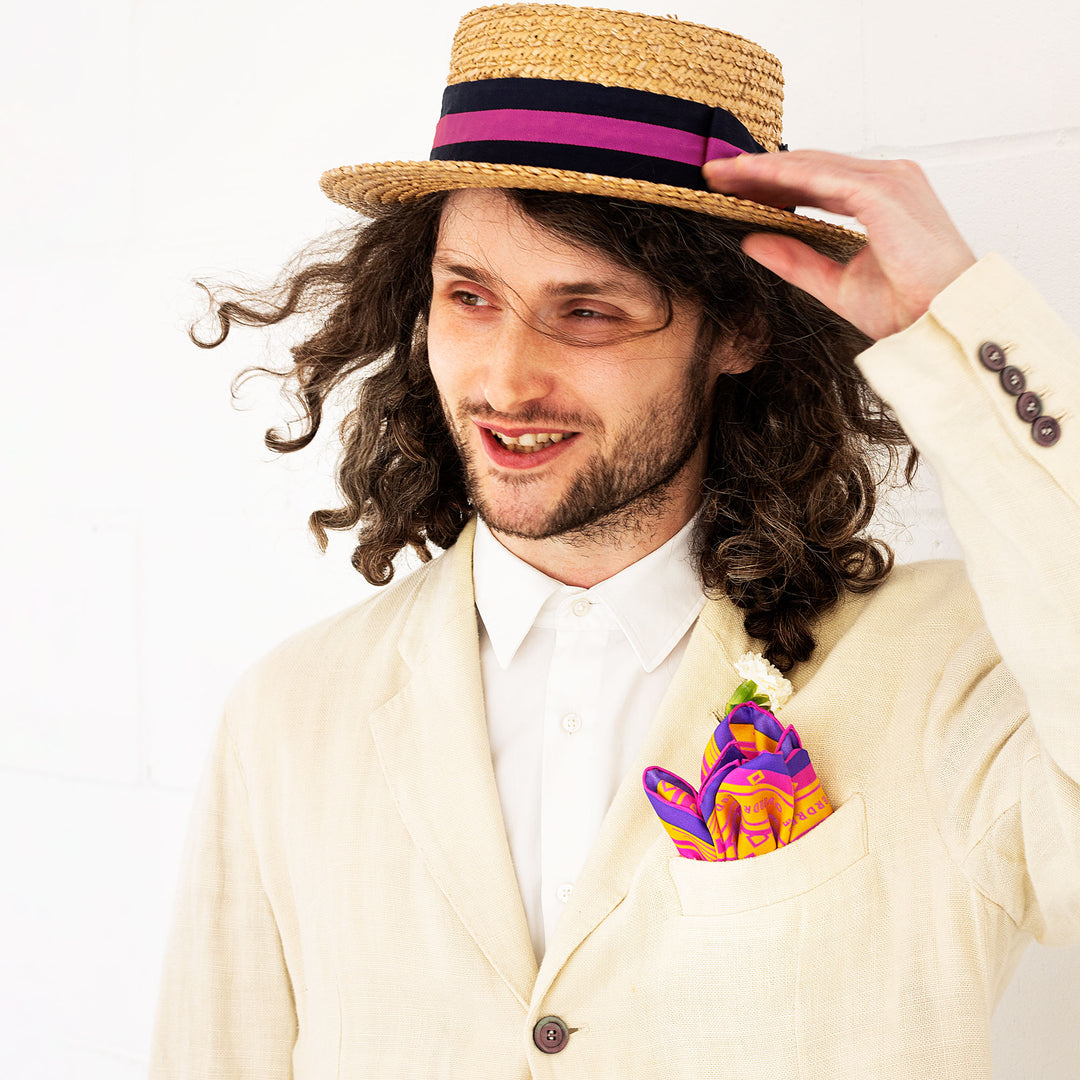 Orange, Pink, 100% Pure Silk Pocket Square, Oscar Wilde Quotes, Luxury Pochette, Pocket Squares, London, UK.